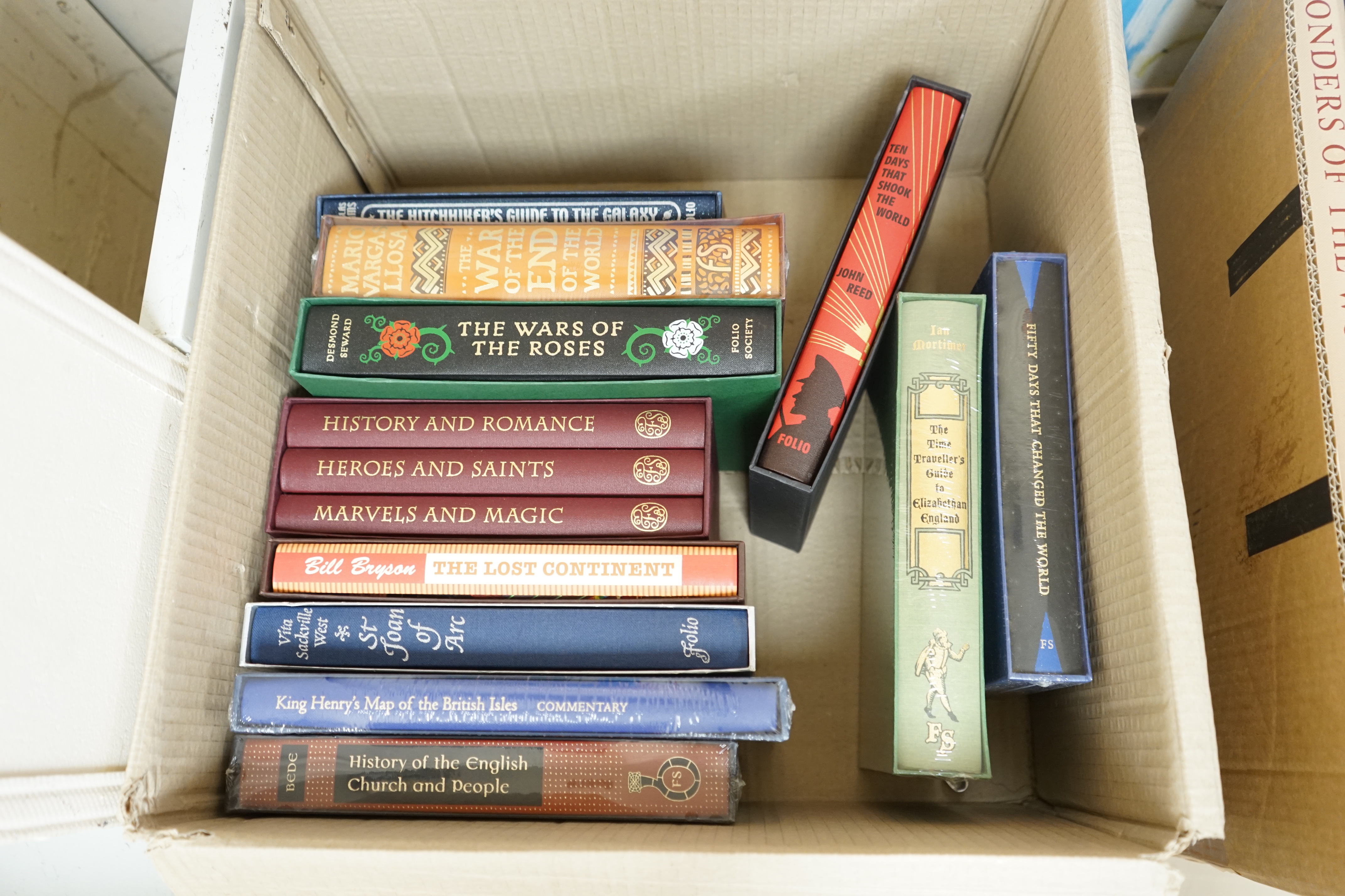 Thirty Folio Society books, mainly history and travel related, including Richard Fortey, Life; On The Origin of Species; North American Indians; The Victorians; Bryson, The Lost Continent; Ten Days That Shock the World,